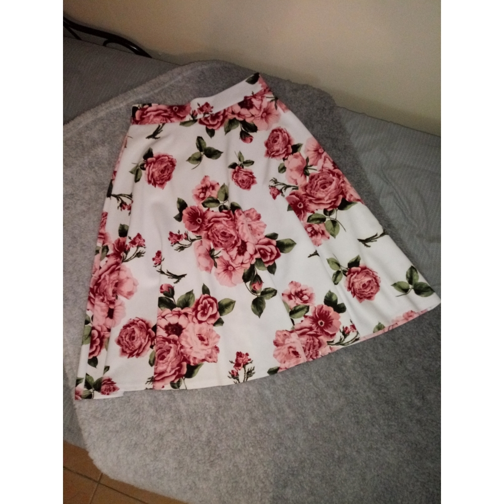 White and Pink Flowered Skirt